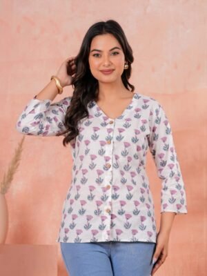 Women’s Printed Shirt – Soft Floral Design (Grey)