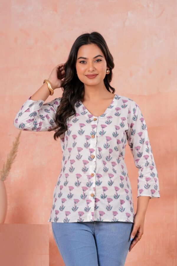 Women’s Printed Shirt – Soft Floral Design (Grey)