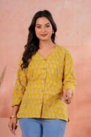 Women’s Printed Shirt – Classic Ethnic Motif (Mustard Yellow)