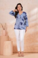 Women’s Tie-Dye Printed Shirt – Contemporary Casual Style (Blue)