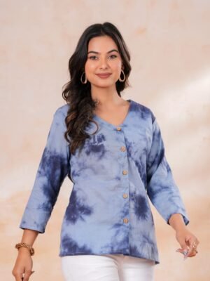 Women’s Tie-Dye Printed Shirt – Contemporary Casual Style (Blue)