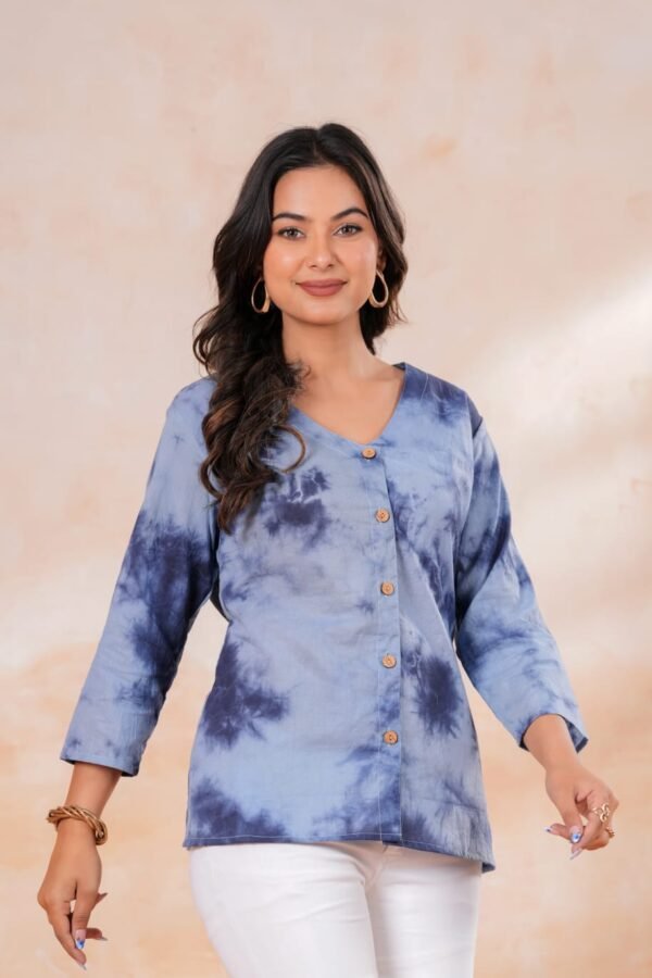 Women’s Tie-Dye Printed Shirt – Contemporary Casual Style (Blue)