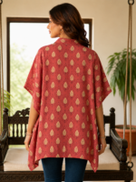 Premium Muslin Modal Silk Printed Kaftan Shirt – Rose Red Ethnic