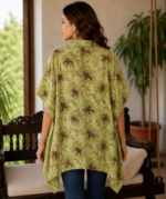 Premium Muslin Modal Silk Printed Kaftan Shirt – Olive Floral Edition