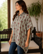 Premium Muslin Modal Silk Printed Kaftan Shirt – Sage Grey Ethnic
