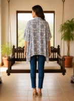 Premium Muslin Modal Silk Printed Kaftan Shirt – Elegant Pastel Edition