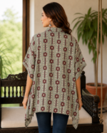 Premium Muslin Modal Silk Printed Kaftan Shirt – Sage Grey Ethnic