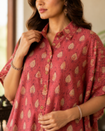 Premium Muslin Modal Silk Printed Kaftan Shirt – Rose Red Ethnic