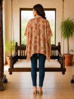 Premium Muslin Modal Silk Printed Kaftan Shirt – Rust Beige Abstract